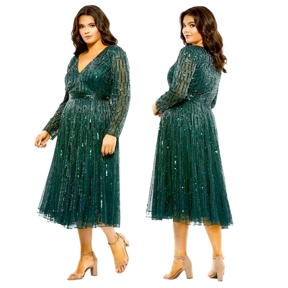 NEW $598 MAC DUGGAL 5529 EMERALD GREEN SEQUIN MIDI DRESS 5529 Plus Size … - Picture 16 of 16